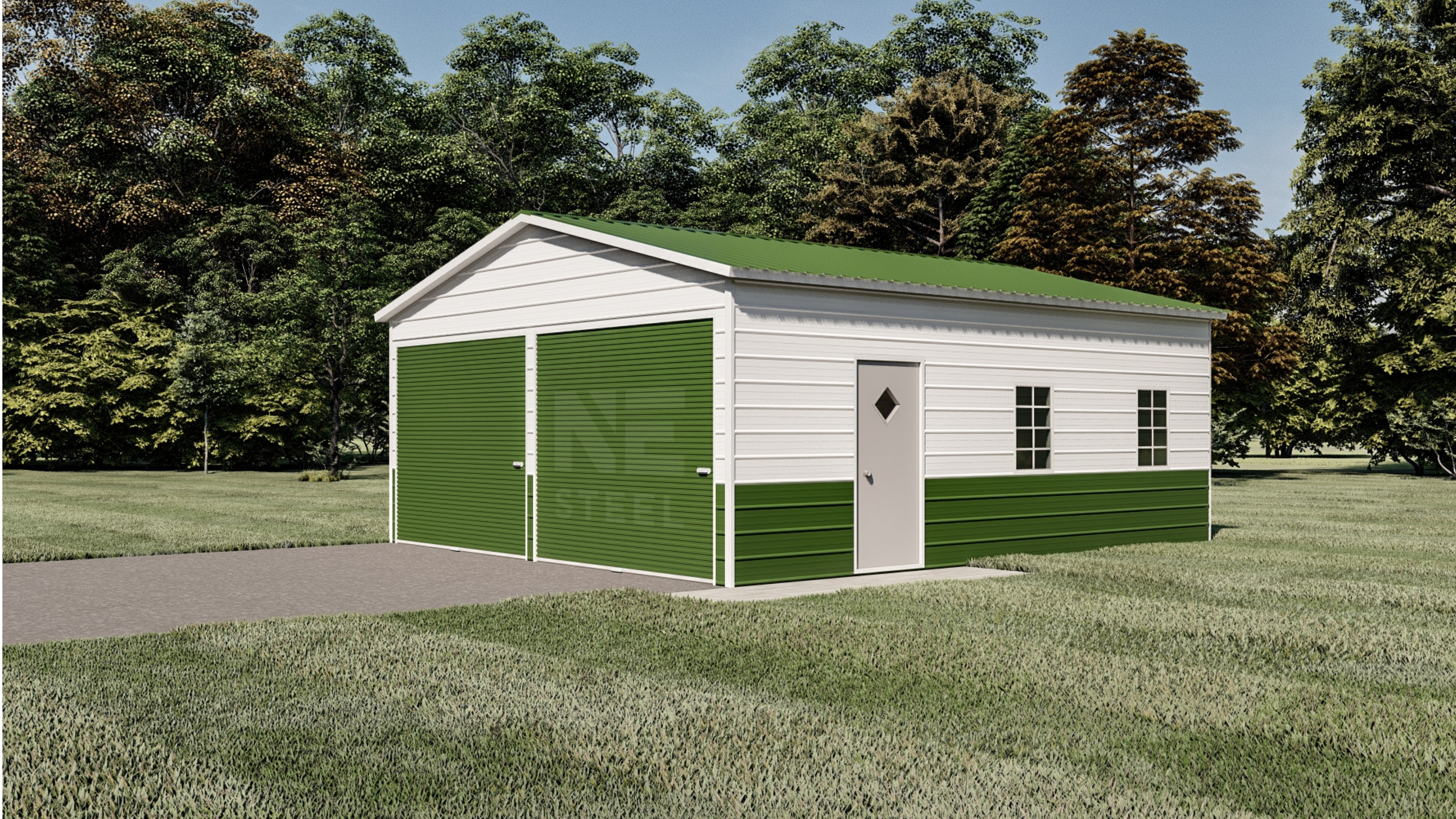 Custom enclosed steel garage with garage door in South Carolina
