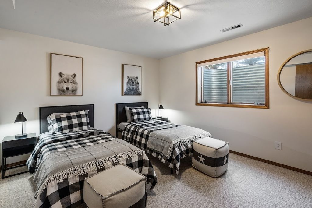 Outdoor living area with mountain views at a Bozeman vacation rental