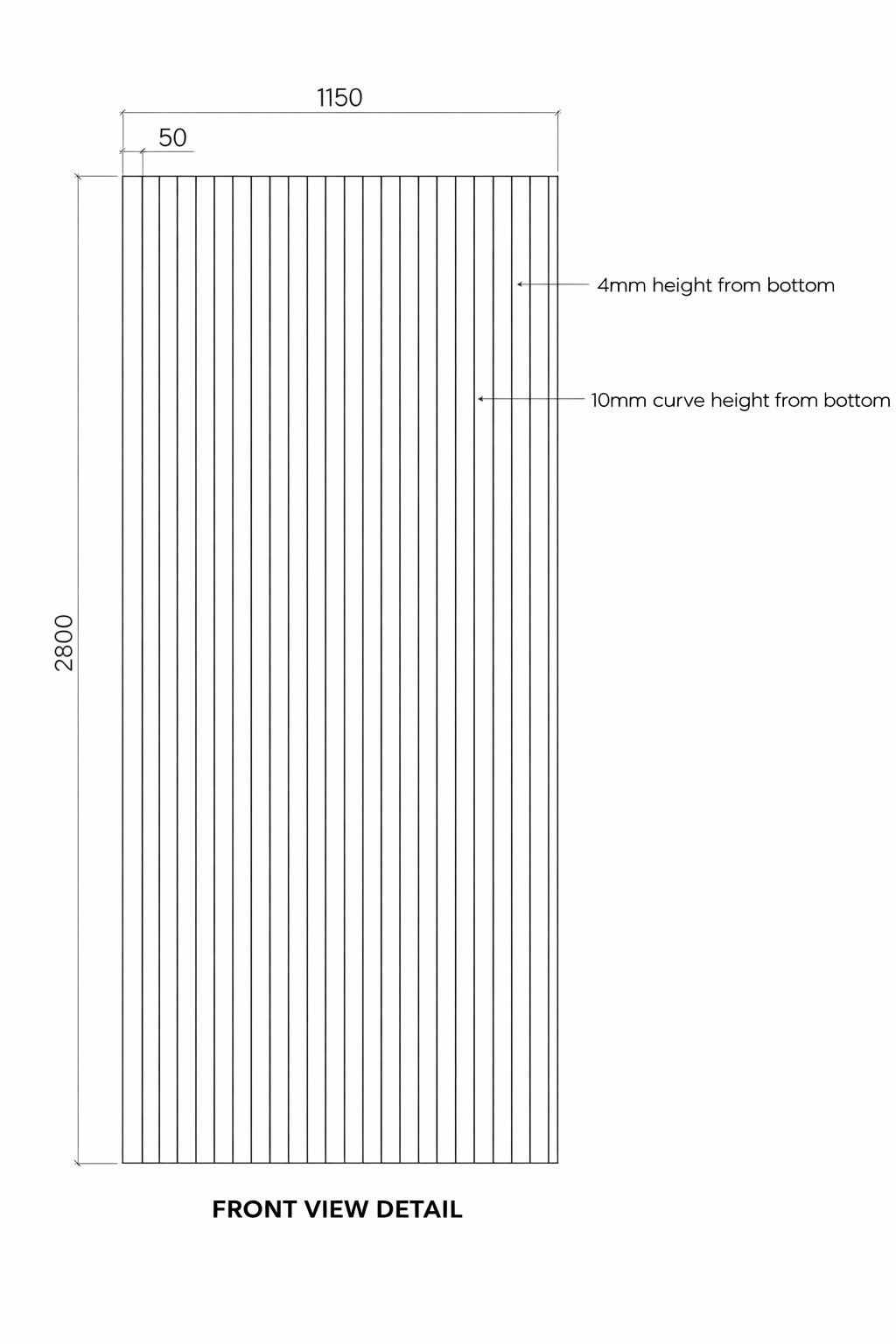 PanelHush PET Ribbed Wall Panel - front view dimensions drawing