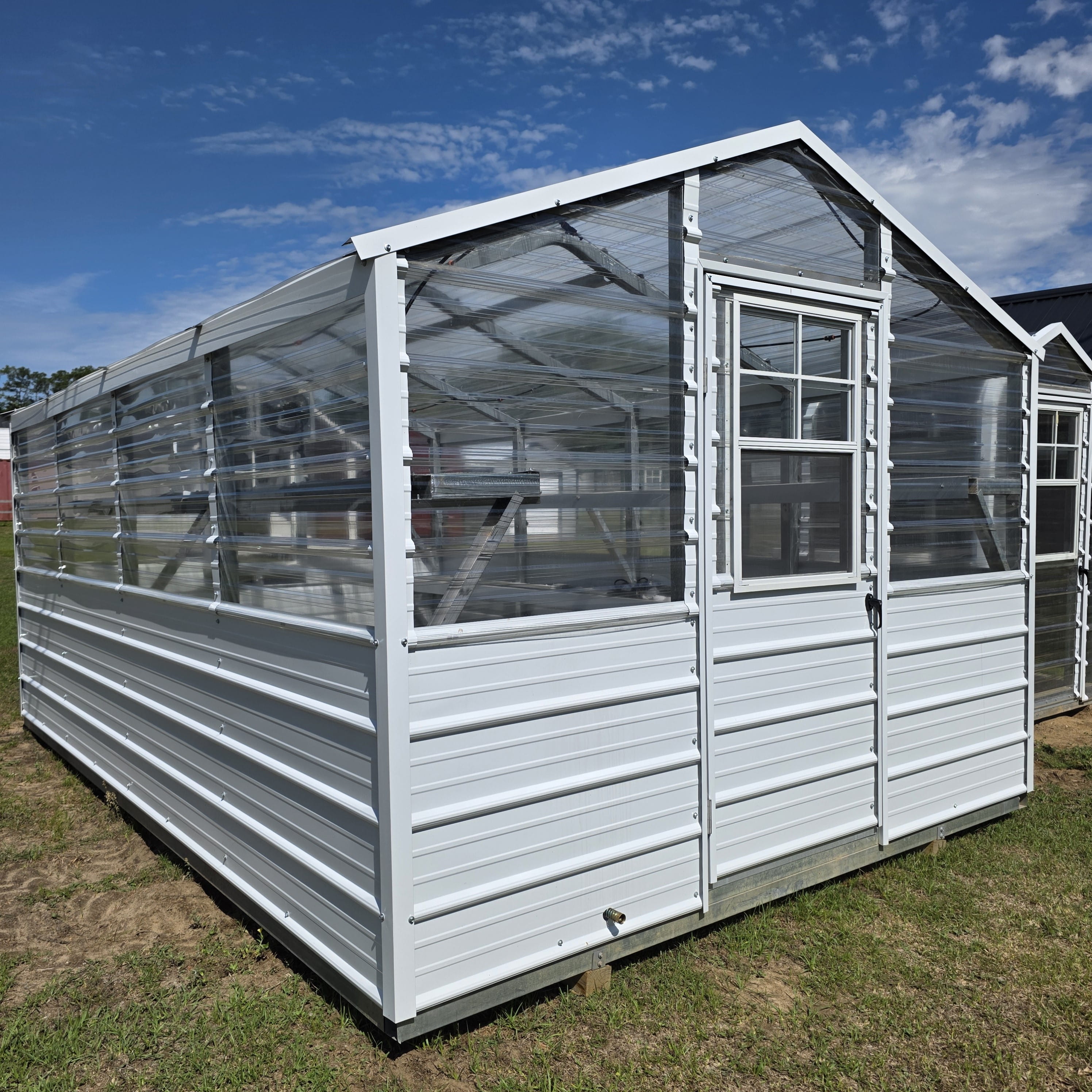 10x12 A-frame greenhouse with wainscot siding delivered in Moncks Corner, SC