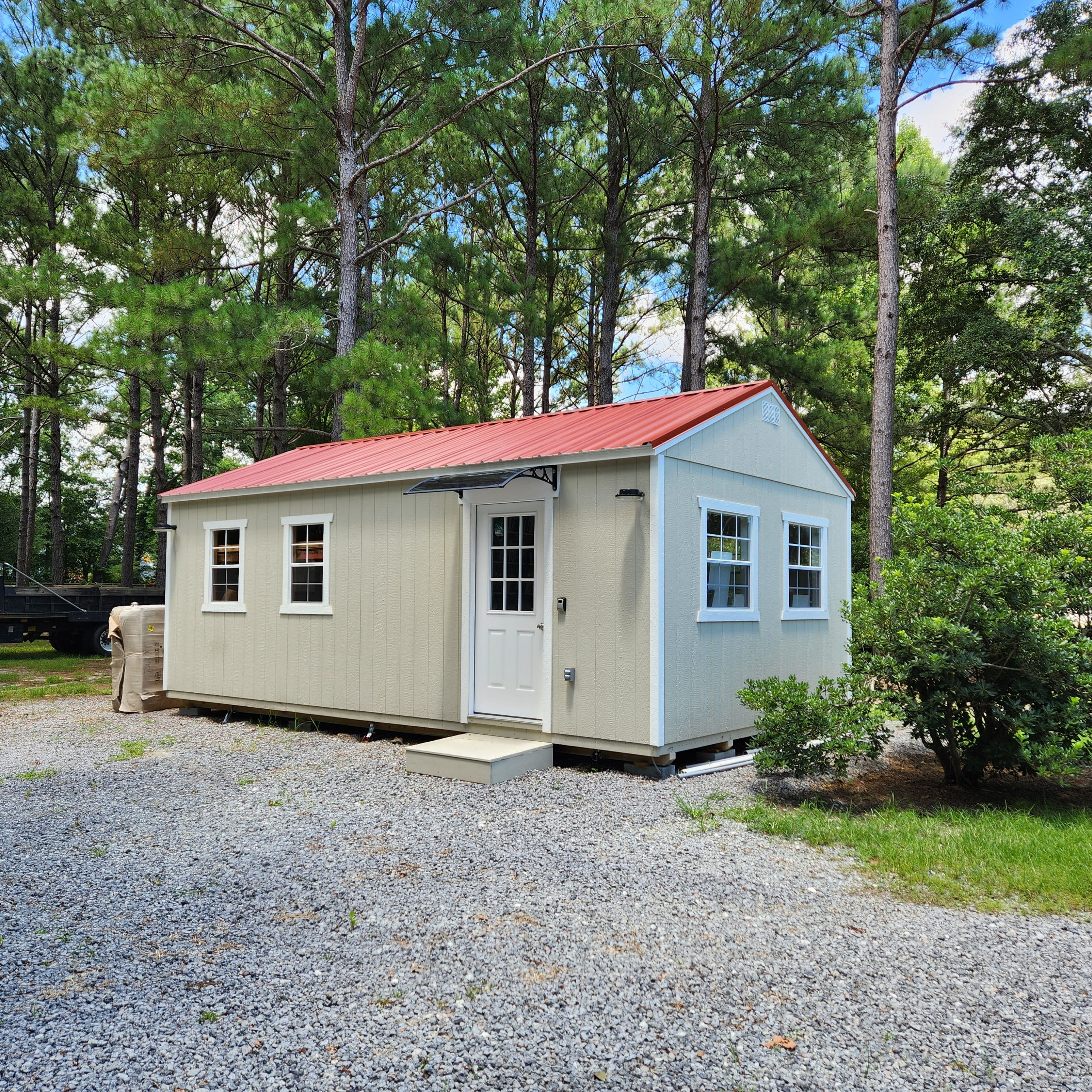 12x20 A-frame workshop shed delivered and set up in Summerville, SC
