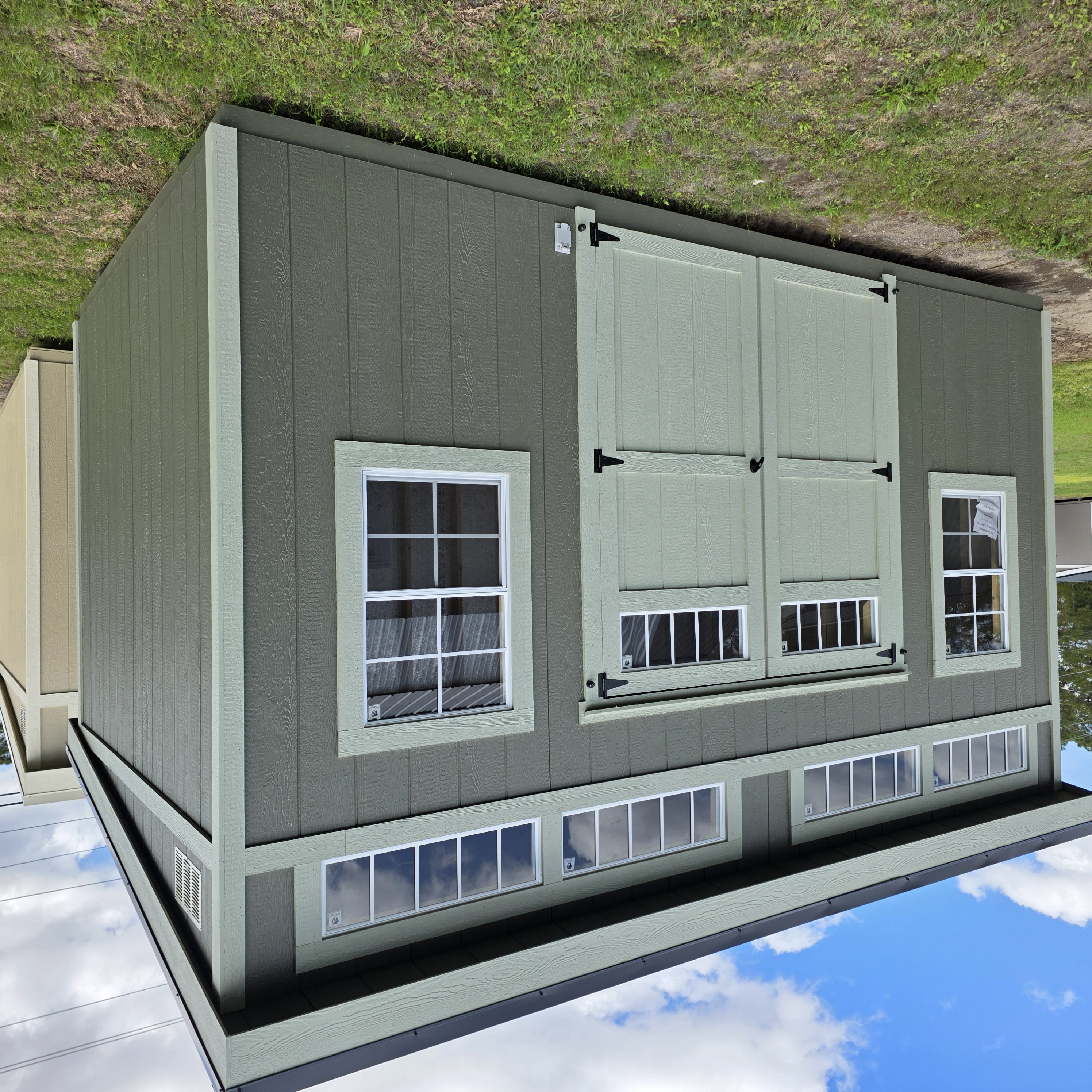 Lofted storage shed set up in the SC Lowcountry