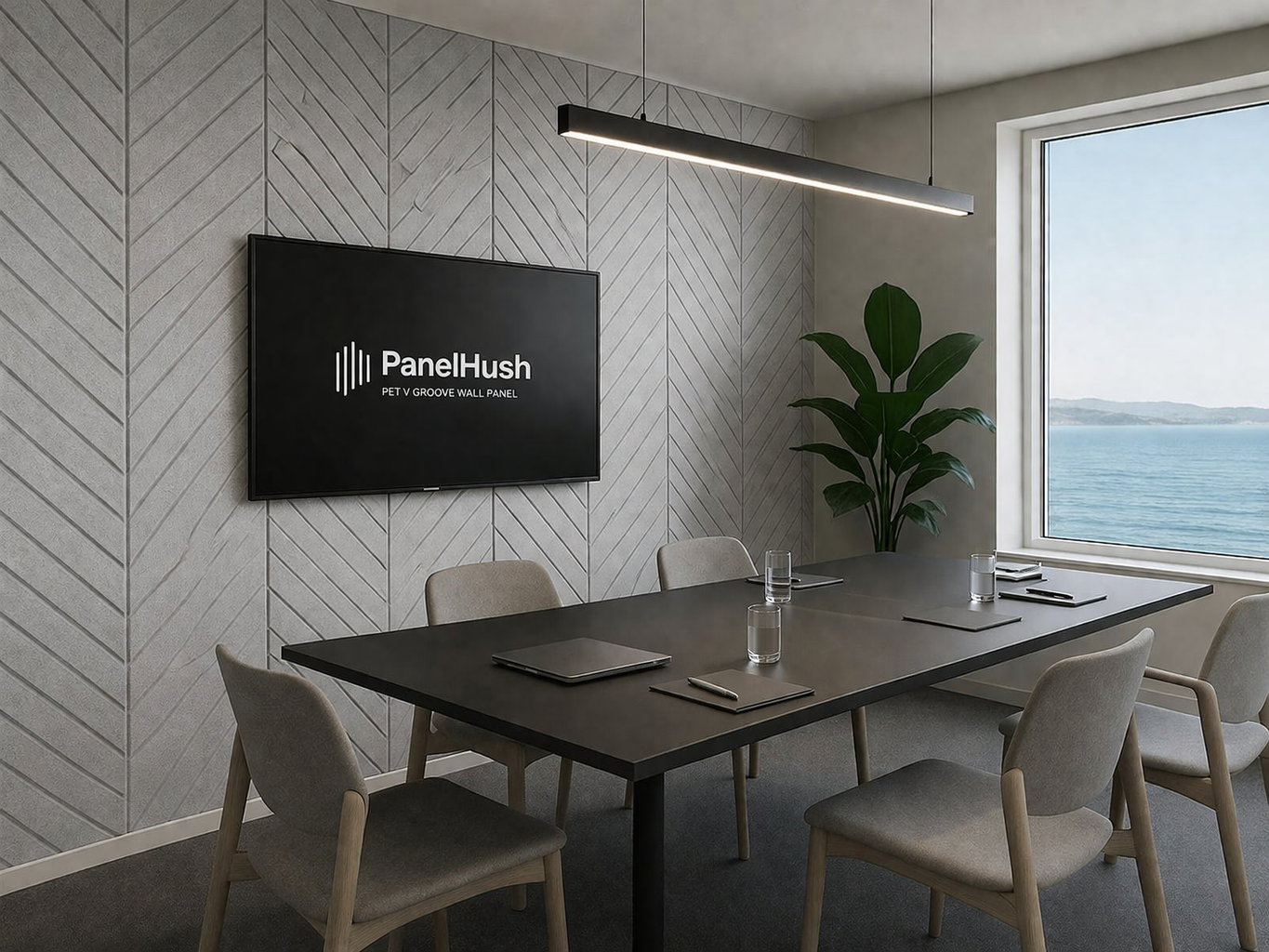 PanelHush PET V-Groove Wall Panels – Office P1