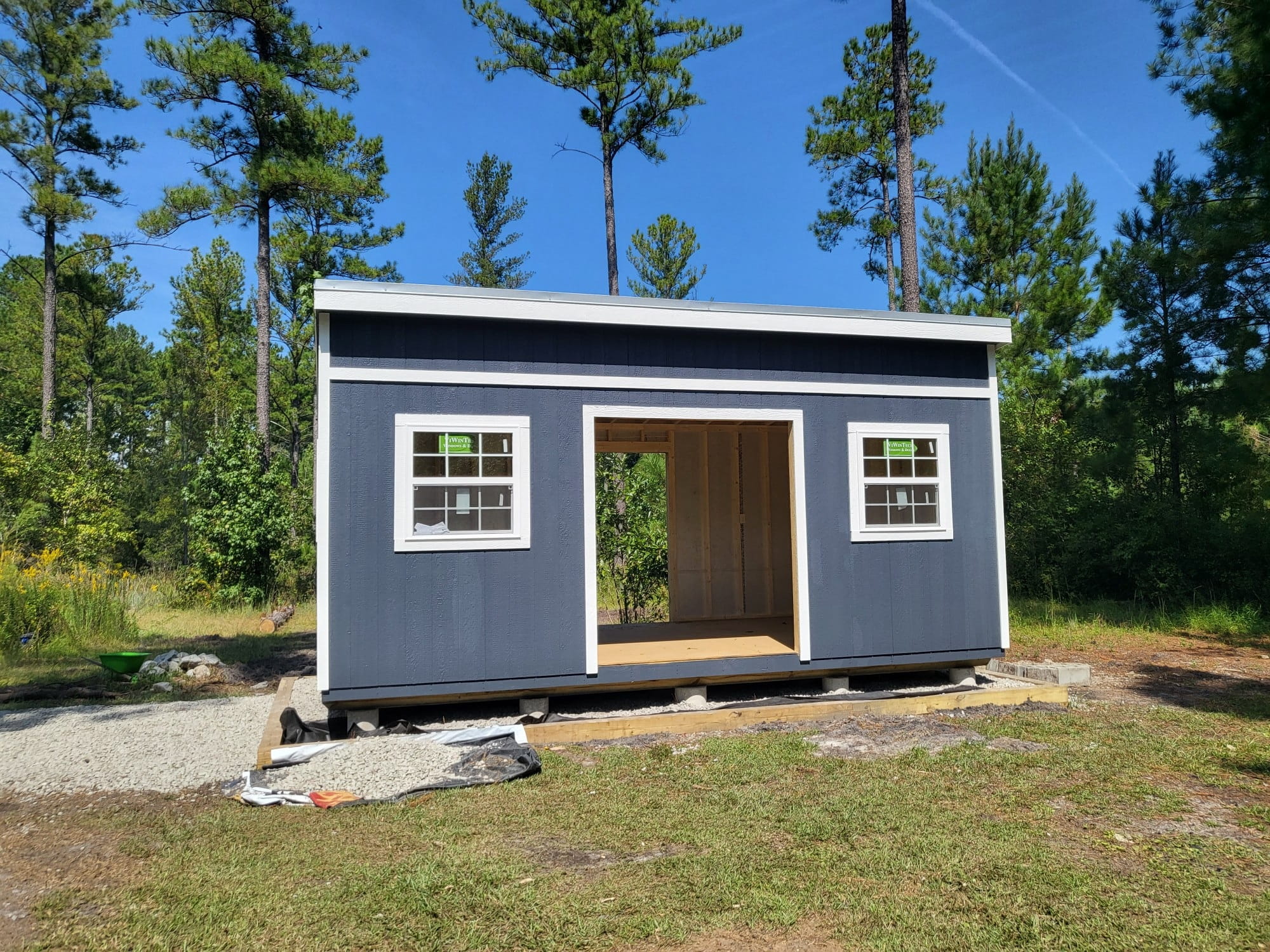 10x16 modern style shed delivered to customer property in Jamestown, SC