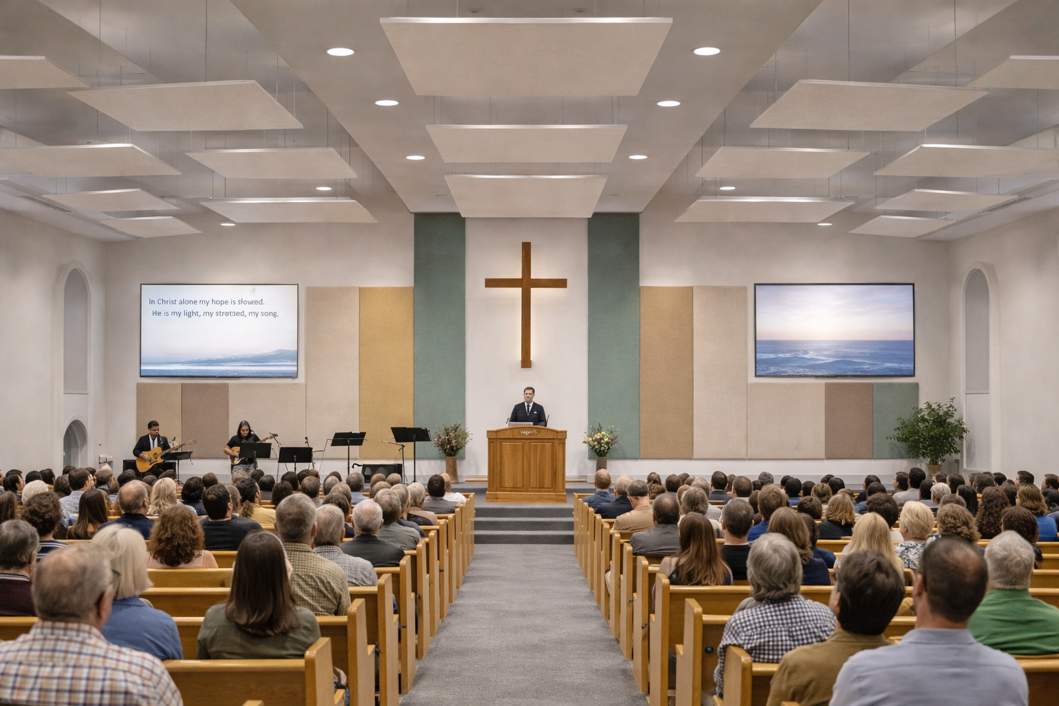 PanelHush Fabric Ceiling Rafts – Church