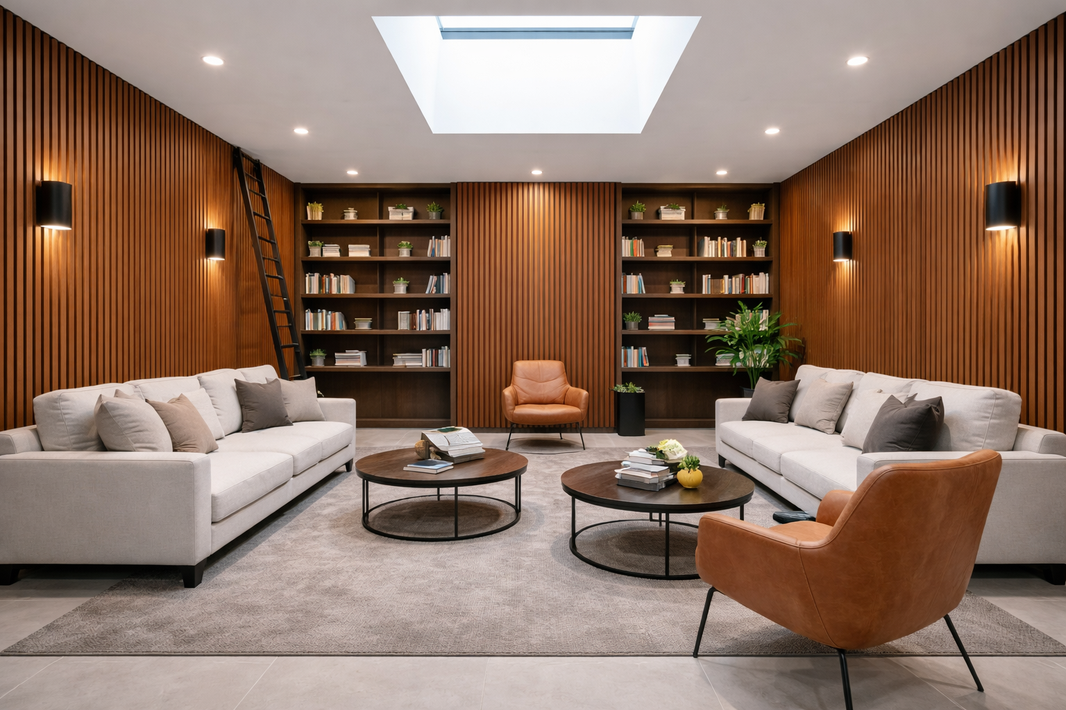 PanelHush PET Wood Effect timber slat panels in library interior