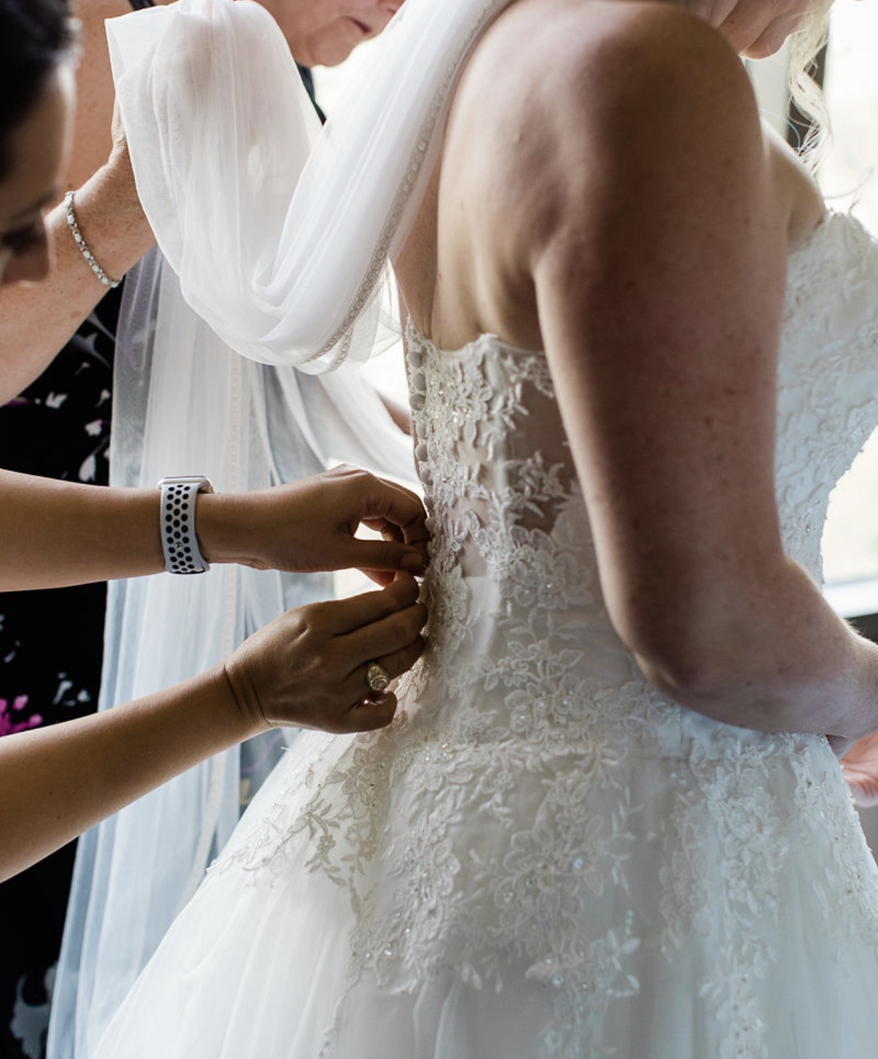 Intimate elopement portrait in warm golden light