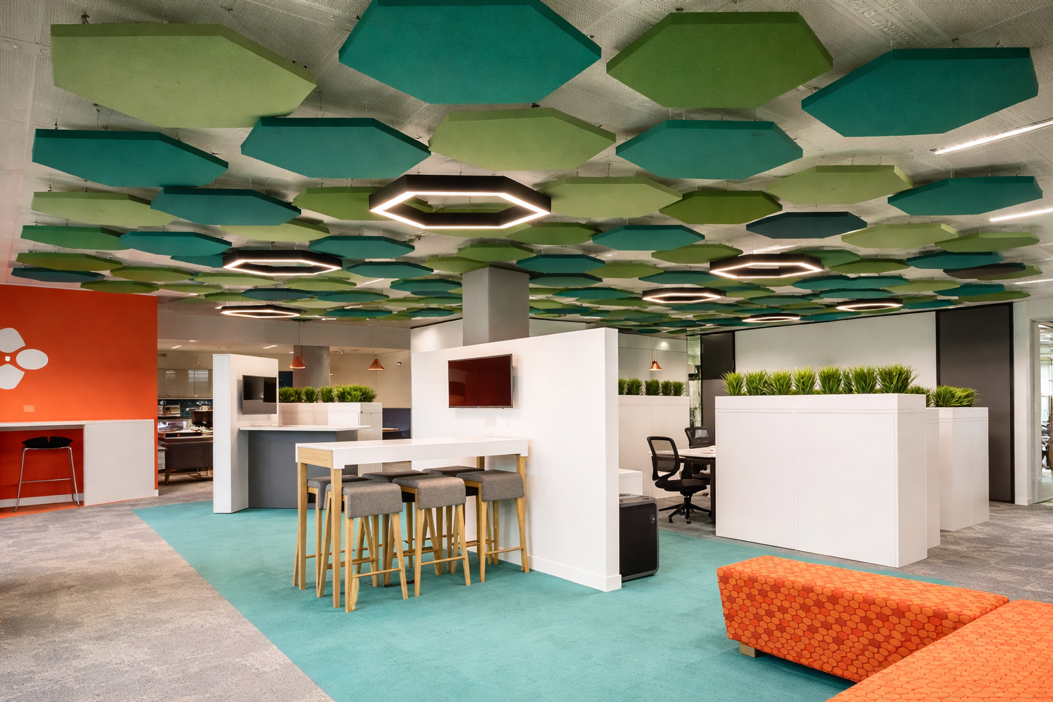 Fabric acoustic raft installation 5