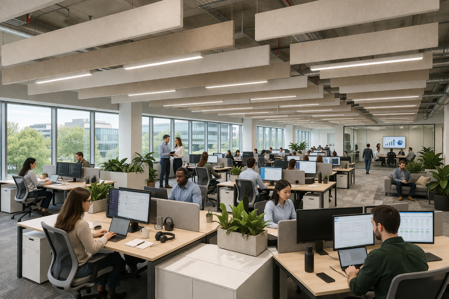 PanelHush Fabric Baffles – Open Plan Office