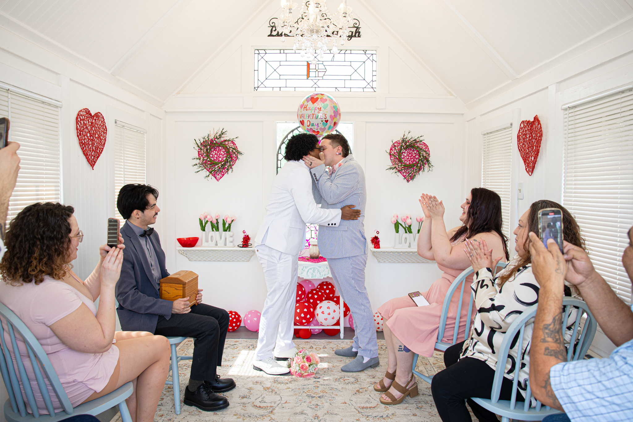 Couple exchanging vows during intimate mini elopement ceremony at Chapel of Love ATX
