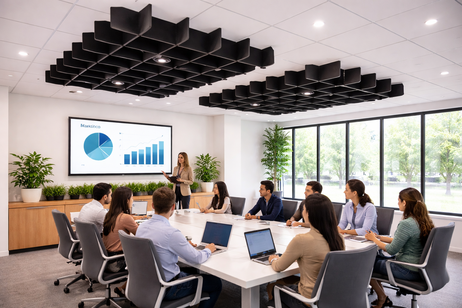 PanelHush PET Ceiling Grids – Conference Room