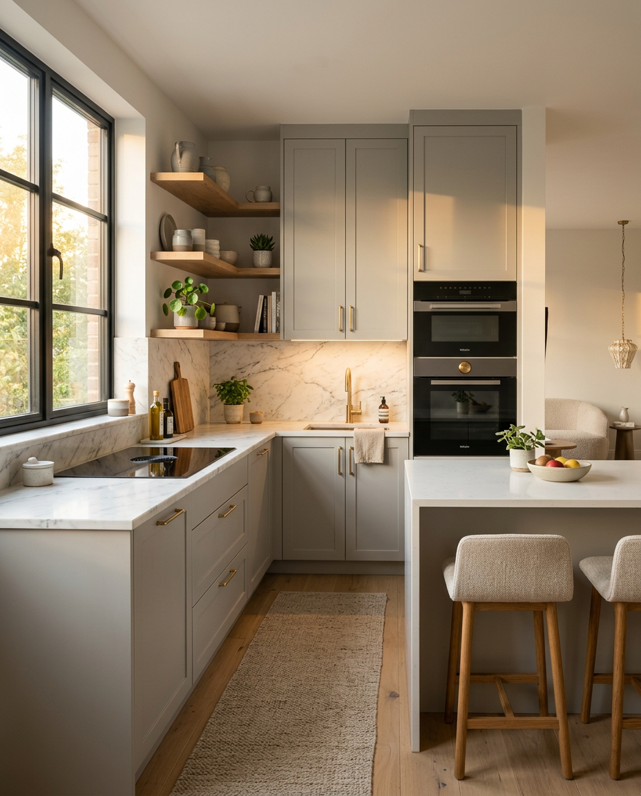 Elegante Küche mit warmer Beleuchtung