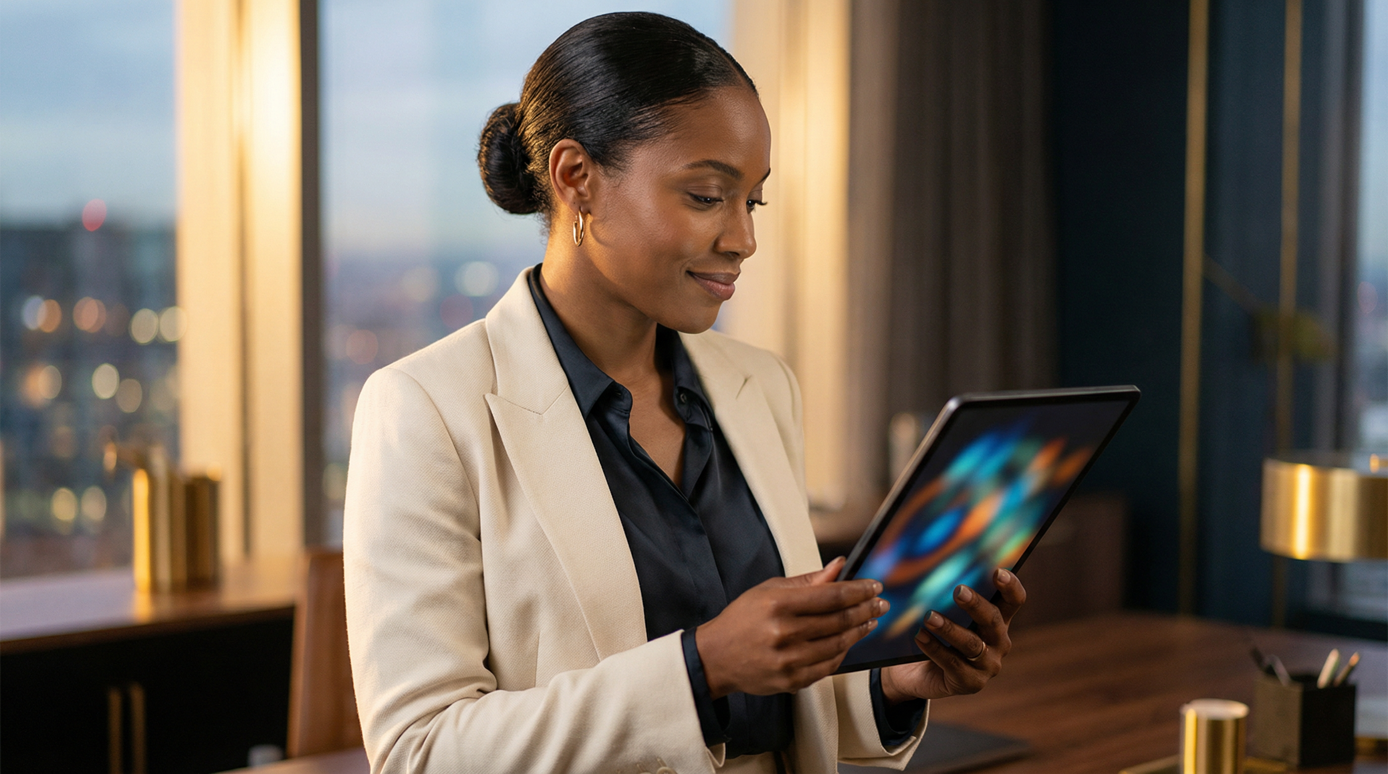 Erfolgreicher Unternehmer mit digitalem Marketing-Dashboard