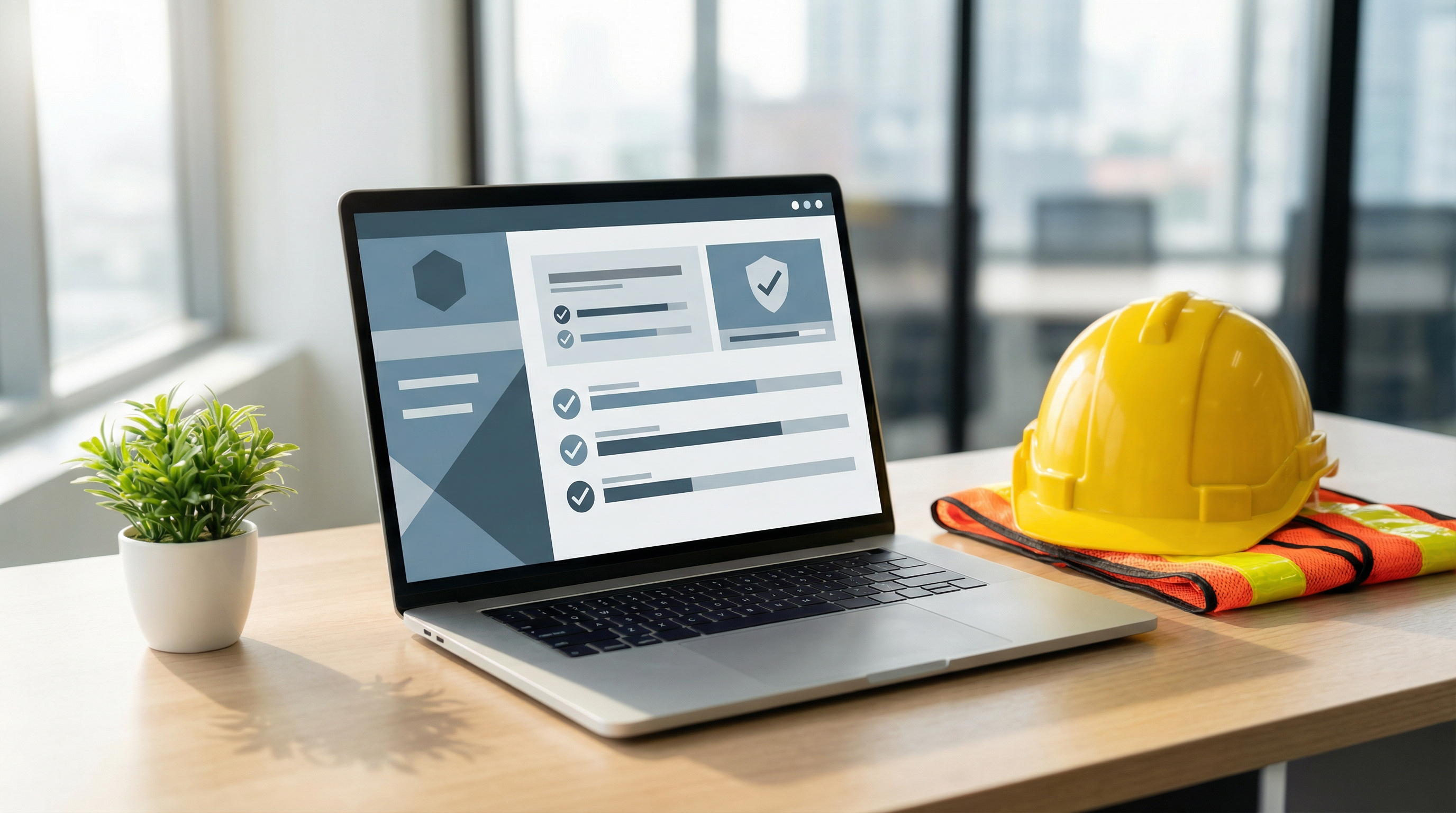 Digitale Sicherheitsunterweisung auf Laptop — Dashboard mit Fortschrittsanzeige