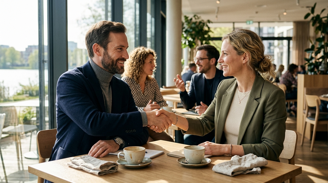 Unternehmer beim Networking-Frühstück