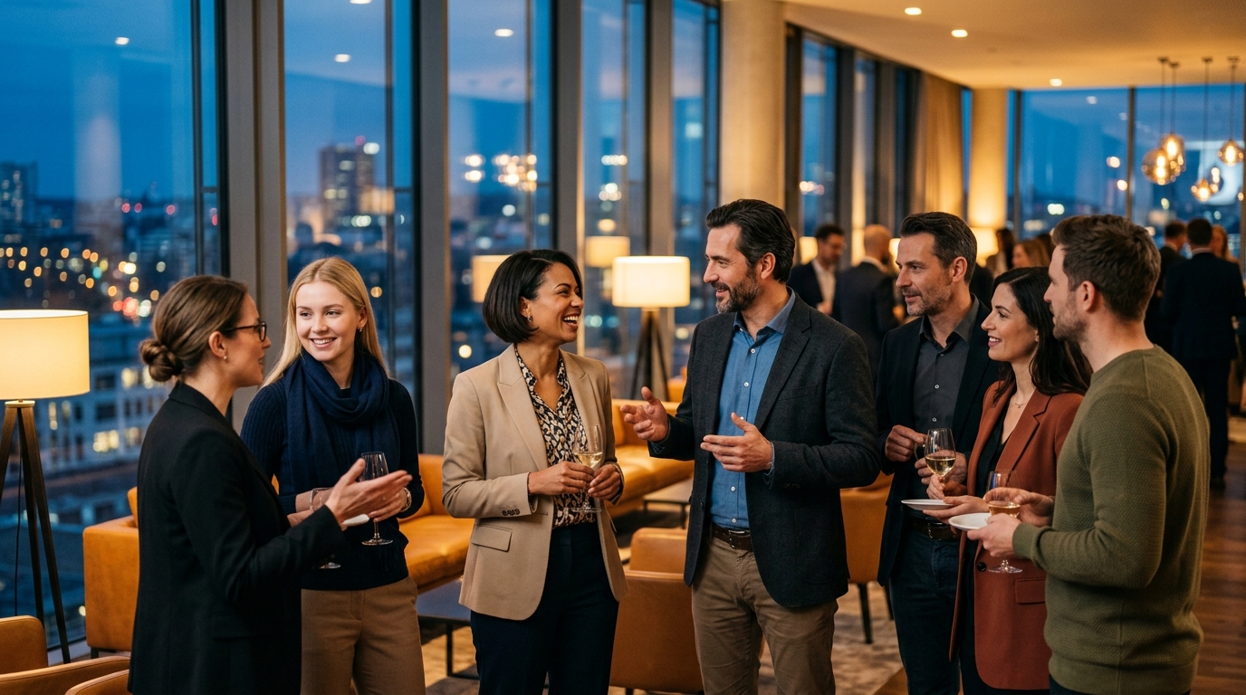 Unternehmer im Gespräch bei einem Netzwerk-Event