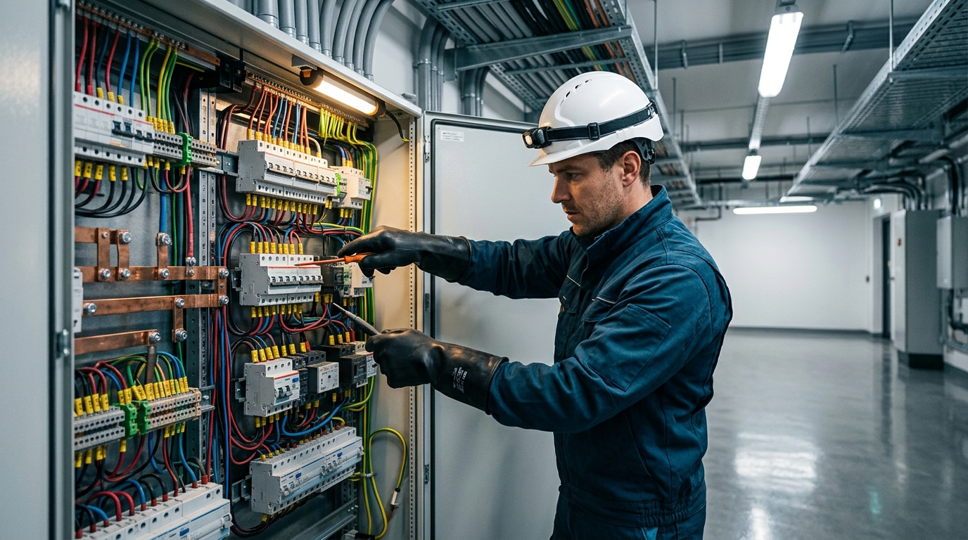 Elektriker bei der Arbeit an einer Schalttafel