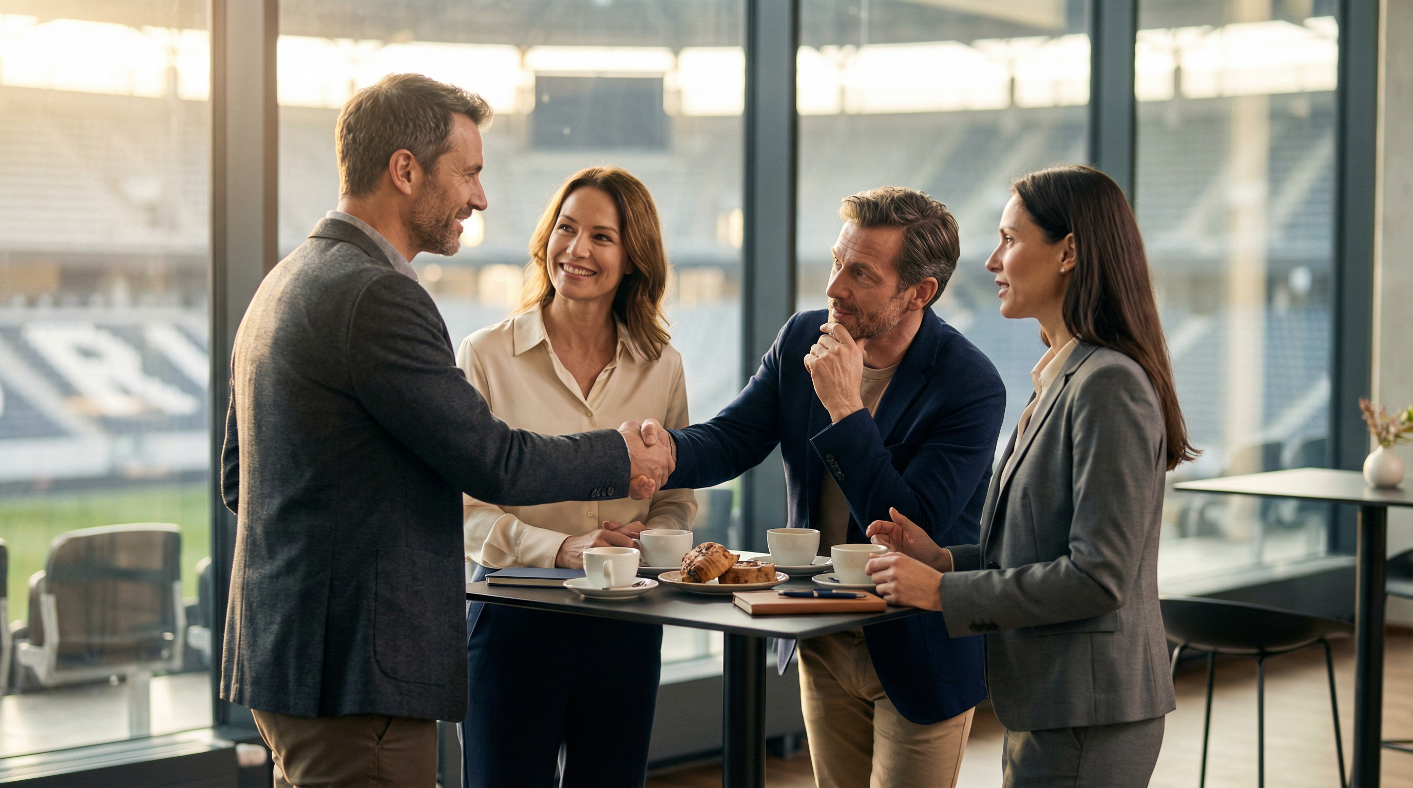 Unternehmer beim Networking-Frühstück