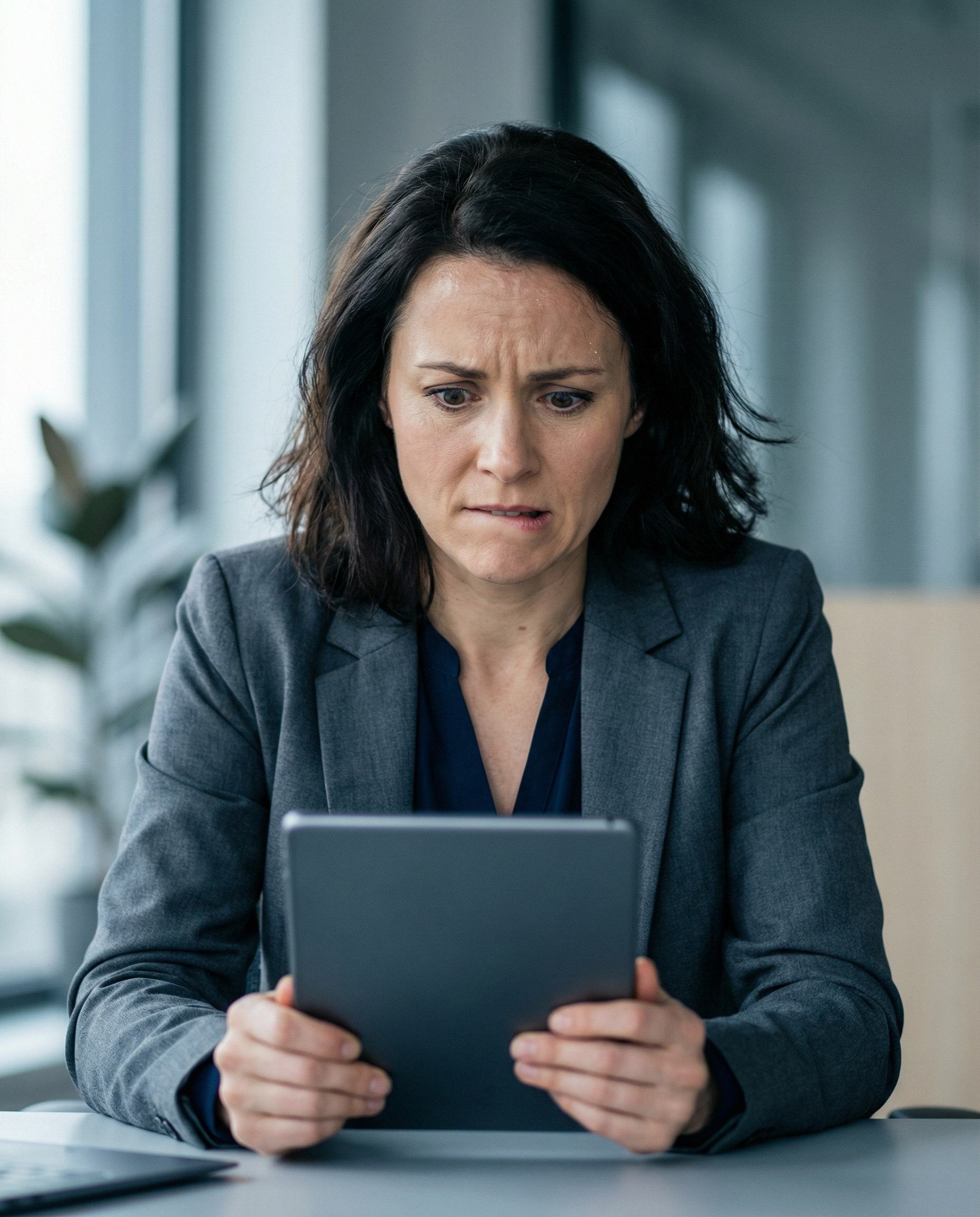 Worried business owner concerned about payment processing