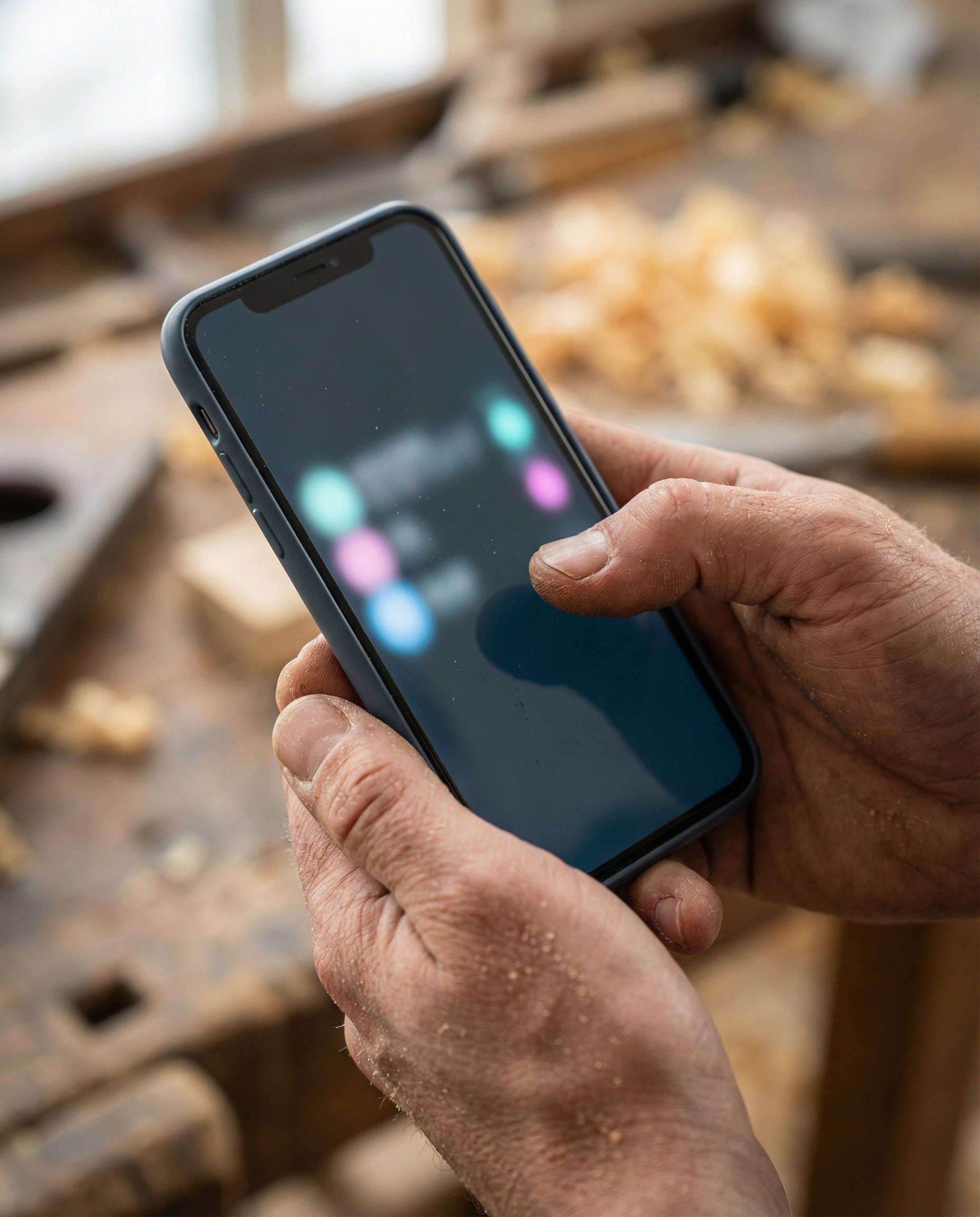 Handwerker erhält Kundenanfragen auf dem Smartphone