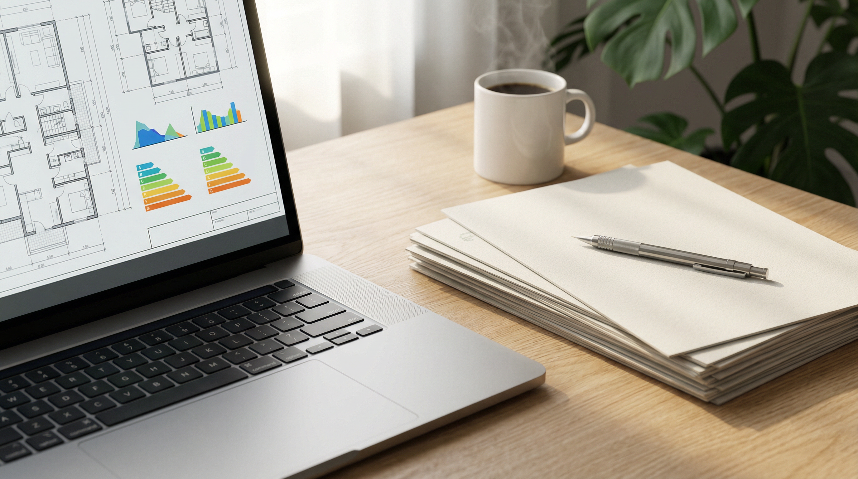 Online-Kurs Arbeitsumgebung mit Architekturplänen und Energieeffizienz-Diagrammen